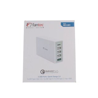 FANTEC QC3-A51 Ladeger&auml;t Netzteil Quick Charge 40 Watt 5x USB 1x USB-C